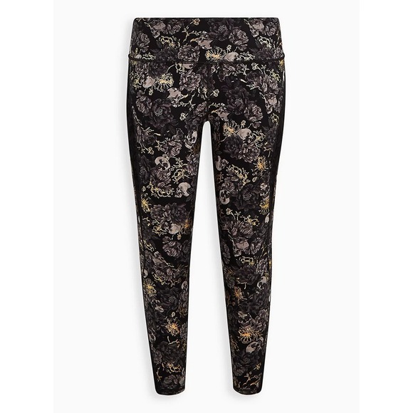Torrid Plus Size Floral Skull Print Leggings All Over Gold Foil 3X - Picture 1 of 5